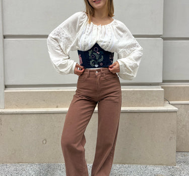 Жіночий корсет з вишивкою "Птахи" синій | Hrushenka