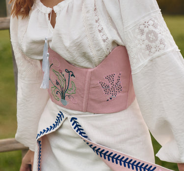 Жіночий корсет з вишивкою "Птахи" рожевий | Hrushenka