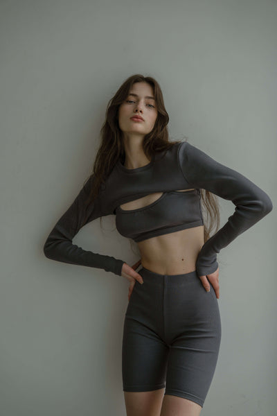 Велосипедки + топ + лонгслів