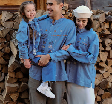 White embroidered shirt with collar "Tree of Life"