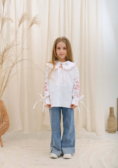 Вишиванка дитяча "Дерево життя" біла для дівчинки | Hrushenka